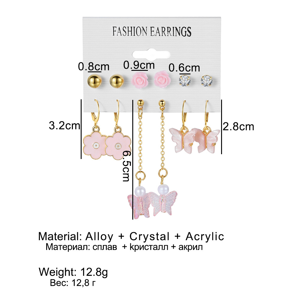 A new cross-border butterfly earring set of 6 pairs of creative and simple acrylic butterfly earrings with tassels and stud earrings for women Application Scenario