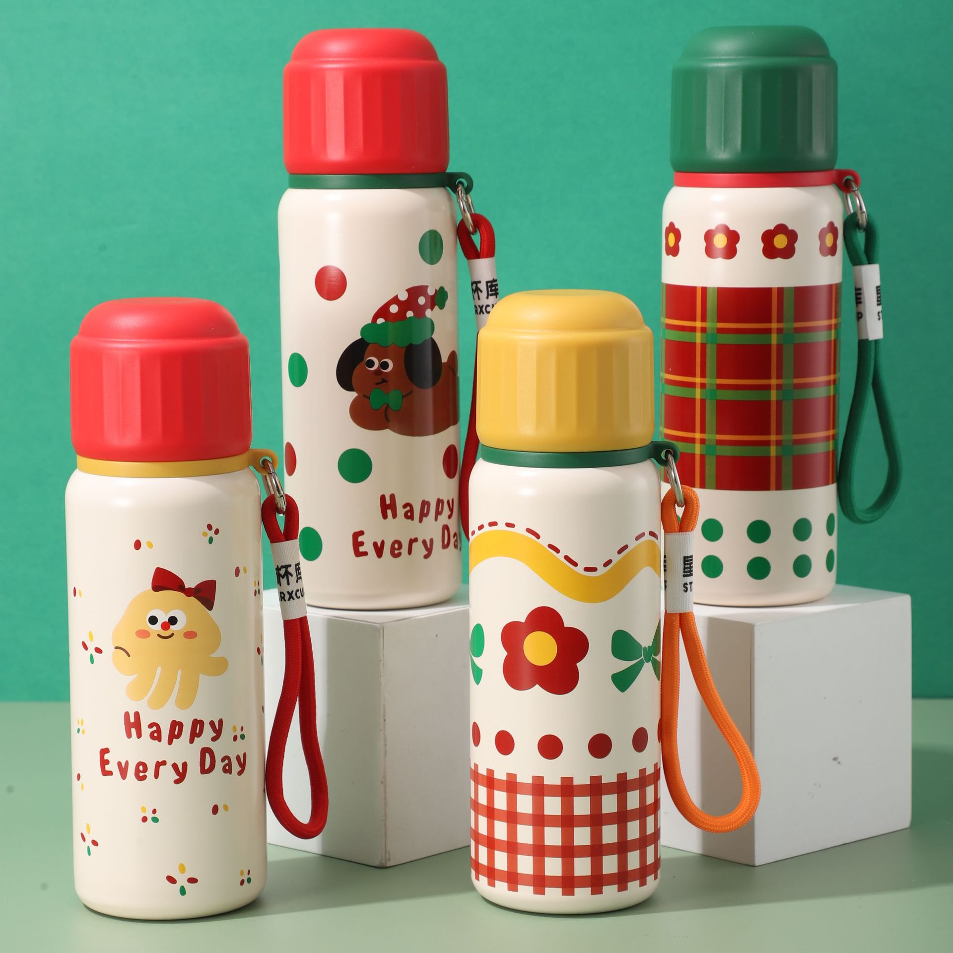 The new Christmas insulated cup can be given as a gift during the festival. It is a cute cartoon children's water cup and a portable insulated pot with a handle full figure