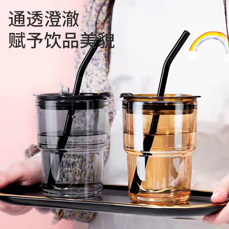 Wholesale in stock of popular leather-covered straw cups, creative and highly attractive glass cups, portable bamboo joint coffee cups * details Picture