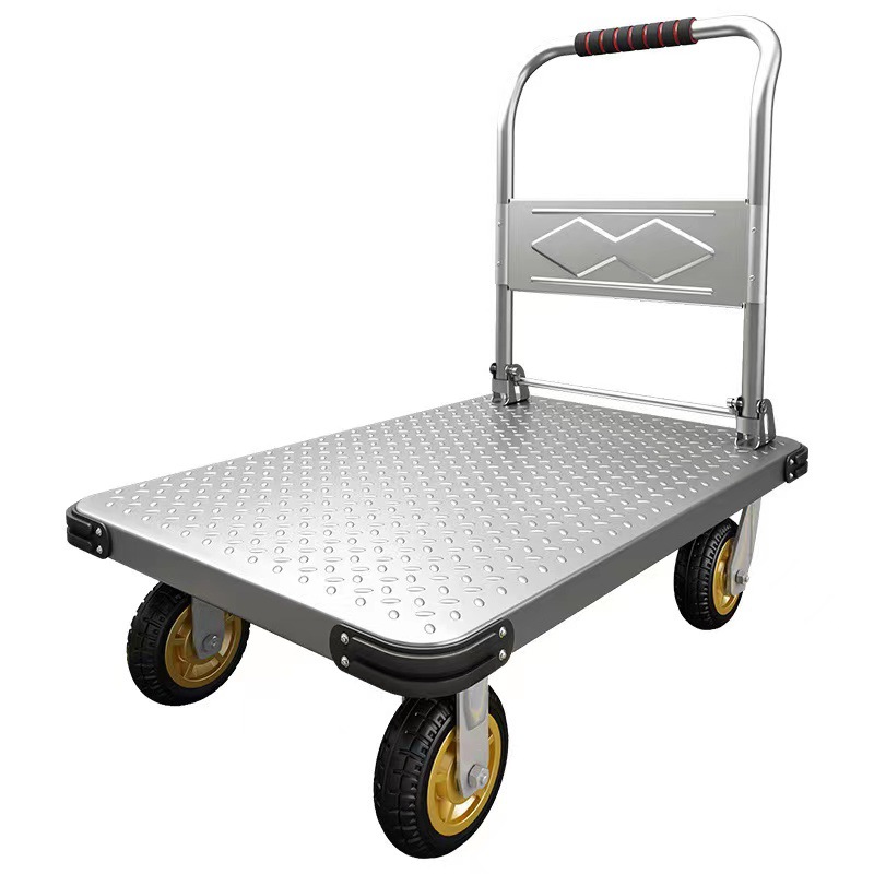 Trolley, small trolley, flatbed trolley, silent foldable transport trolley, steering wheel, large trolley, thickened iron plate trailer Item Picture