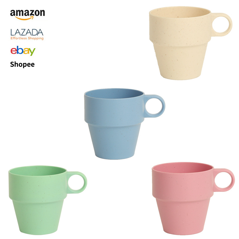 Cross-border wheat water cup, handle cup, home breakfast oat cup, kindergarten children's milk cup, gift round hole cup full figure