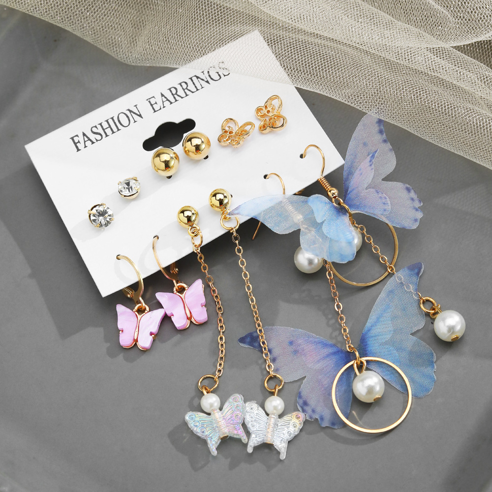 New asymmetrical acrylic mesh butterfly pendant earring set for European and American foreign trade, ins Specification drawing