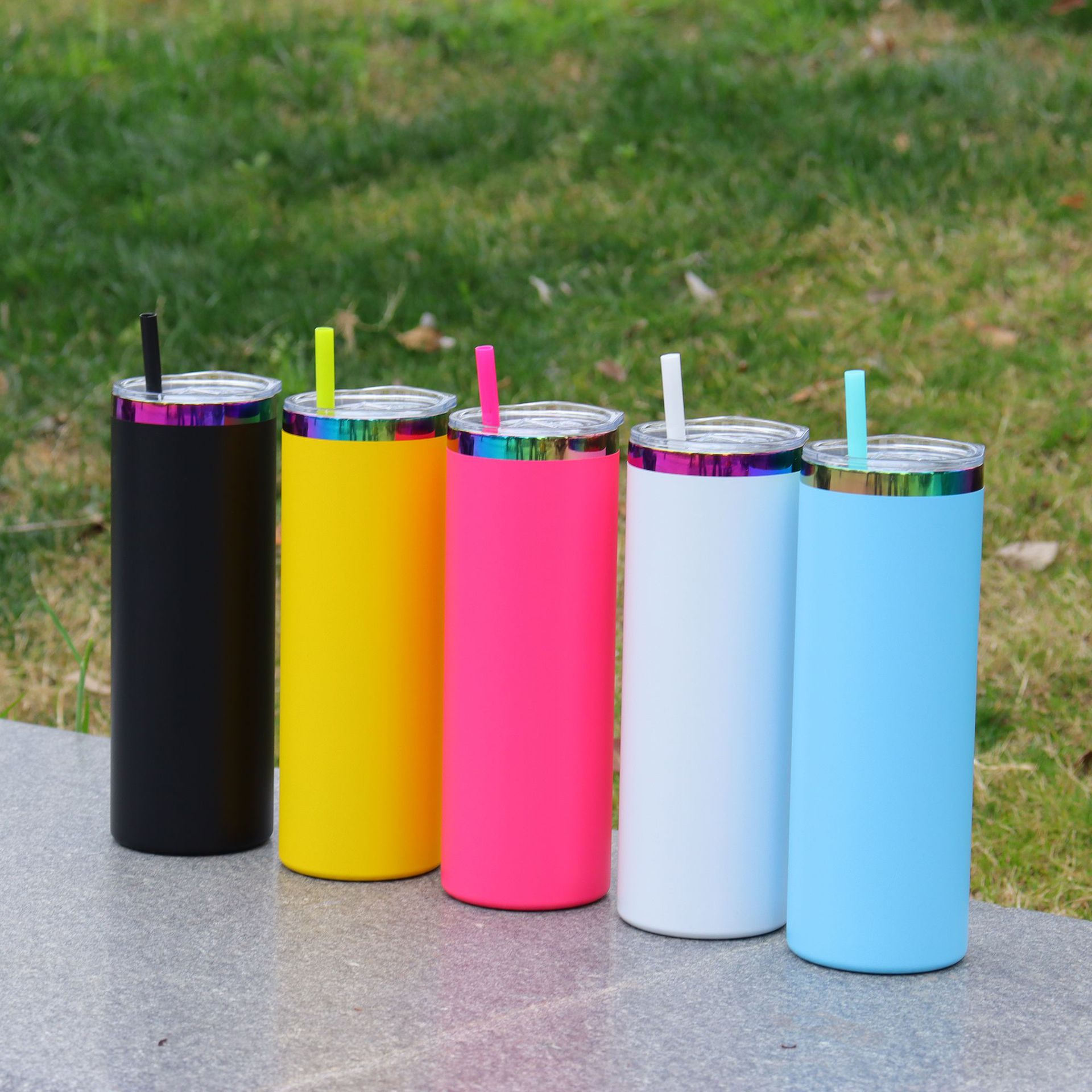 Colorful electroplated 20oz straight cup, slimming cup, coffee cup, transparent lid, powder-coated insulated cup, portable ice cup Specification drawing