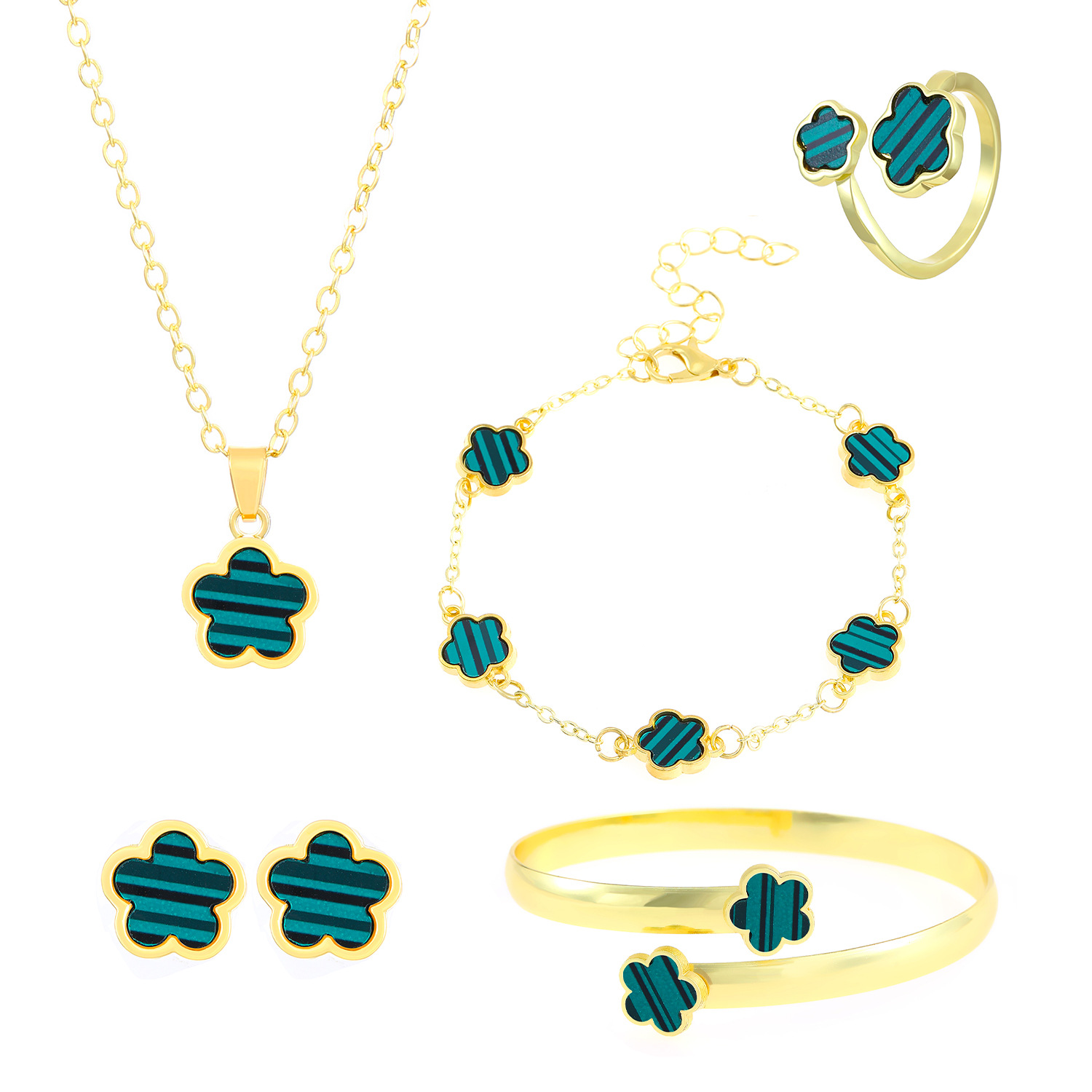 Lucky flower jewelry sets, five-leaf clover bracelets, bangles, earrings, necklaces, rings and other women's accessories that are selling well across borders in Europe and America Item Picture