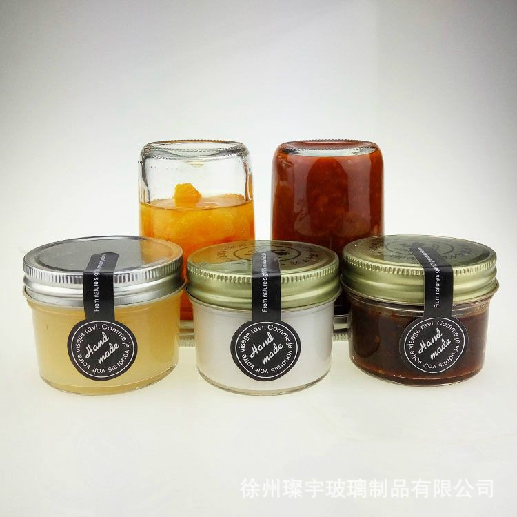 Wholesale caviar bottles, jam and chili sauce bottles, 750ml glass canned bottles, yellow peach canned bottles full figure