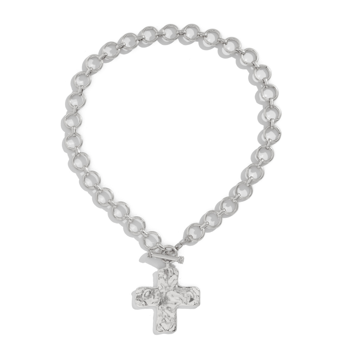 European and American cross-border jewelry, personalized cross alloy pendant necklace, cold style, flat buckle collarbone chain for women Item Picture