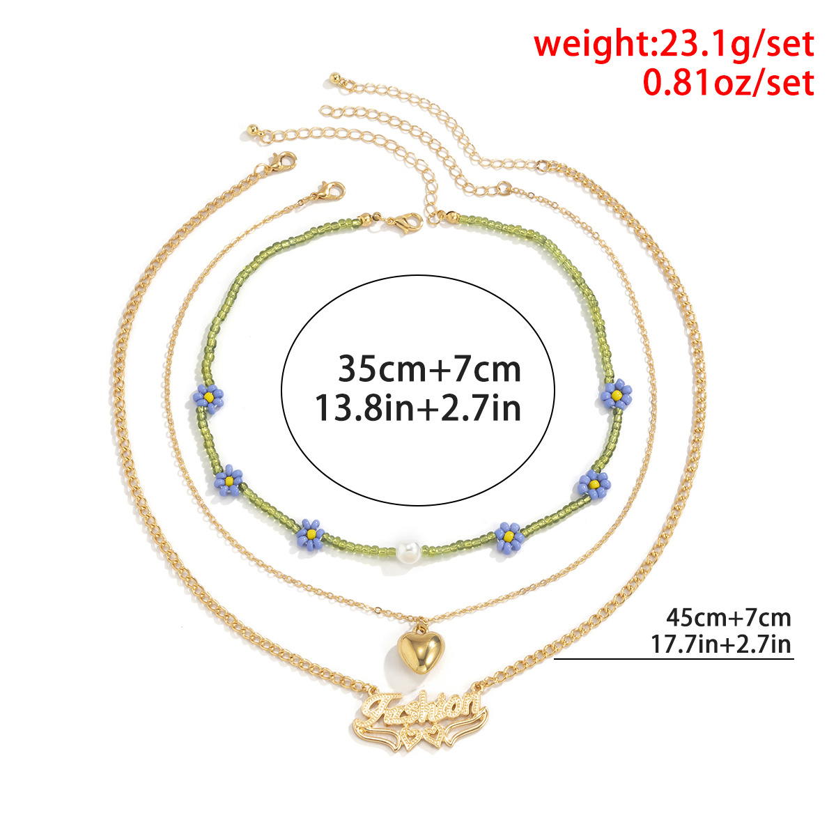 Simple and layered letter-shaped heart sweet and cool collarbone chain, retro imitation pearl flower rice bead necklace, European and American cross-border jewelry Application Scenario