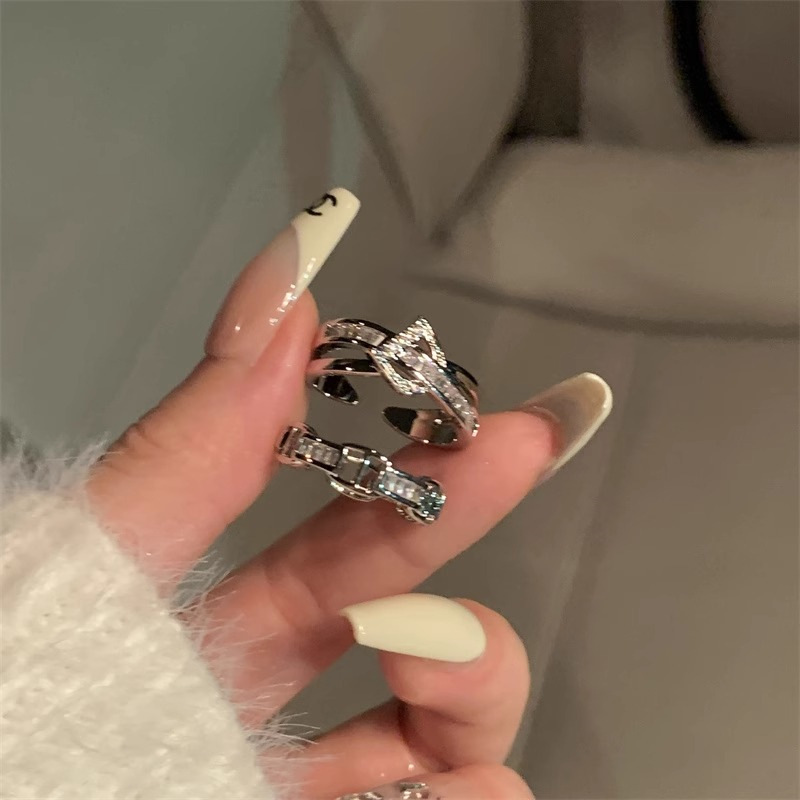 Super flash Zircon letter ring, a high-end, fashionable and cold style light luxury index finger ring, an ins niche design ring Item Picture
