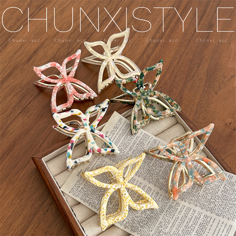 YD Korean version acetate hollowed-out butterfly hair clips, super fairy alloy hair clips, elegant and simple hair clips, versatile hair accessories details Picture