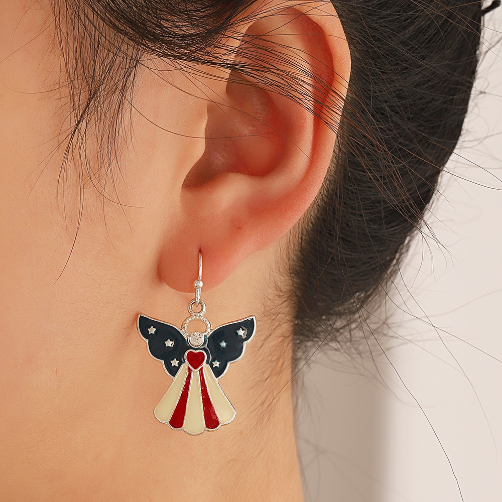 American Independence Day series earrings, European and American ins simple peace dove butterfly wing earrings, bell star earrings details Picture