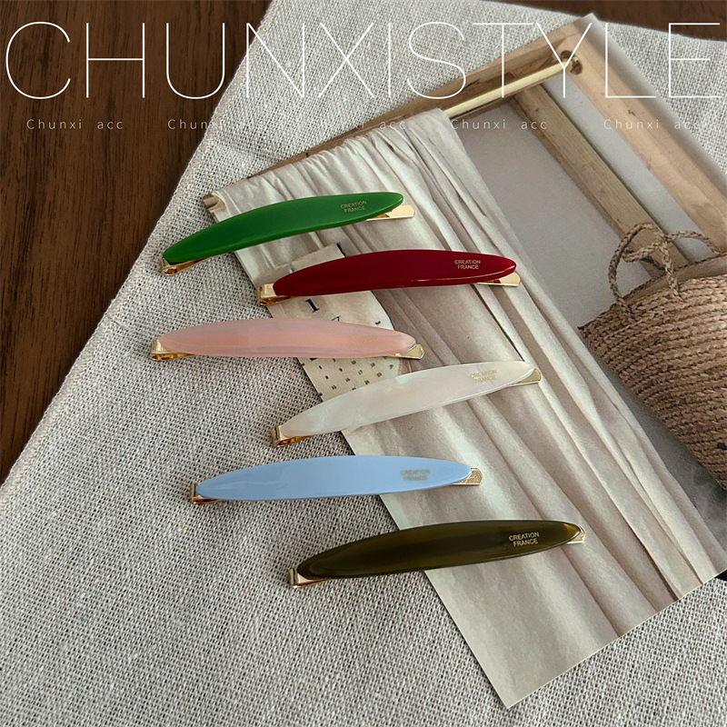 Give time, time ~ Korean-style acetic acid simple one-piece clip 2024 side bangs hair clips, hairpins, hair accessories ins details Picture