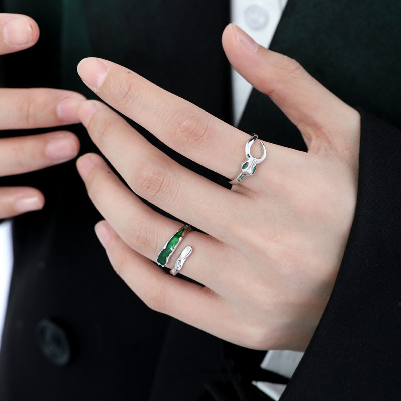 A niche design sense zircon Slytherin Snake House open ring for women on Instagram, with a cold and unique style, trendy and cool food ring full figure
