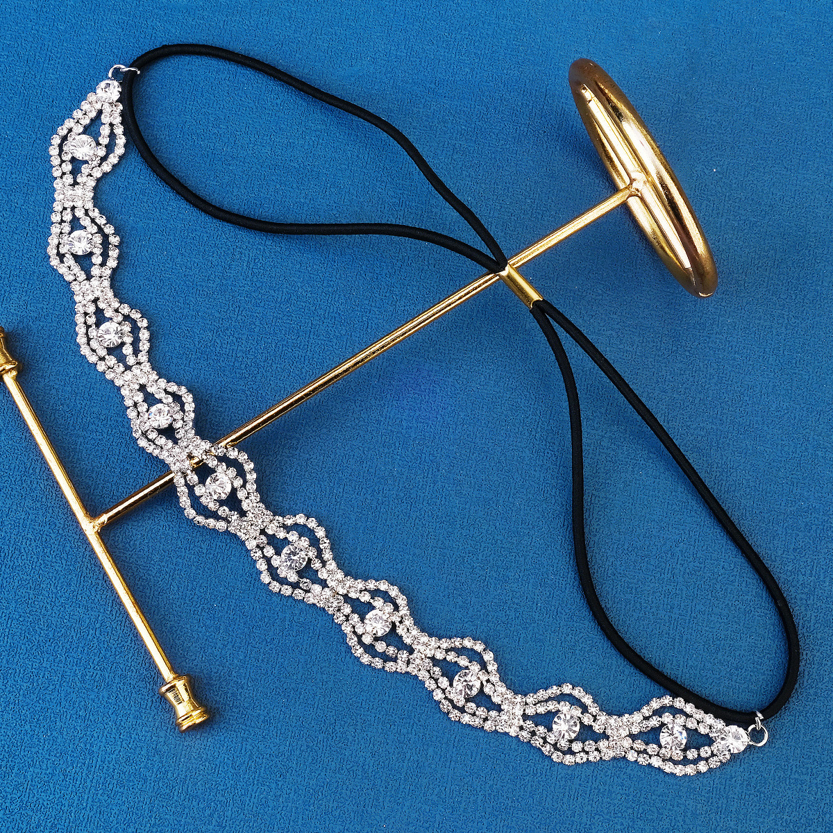 European and American bridal dress, evening gown, hair accessory design sense geometric full drill band, daily pressure water diamond elastic hair band Specification drawing
