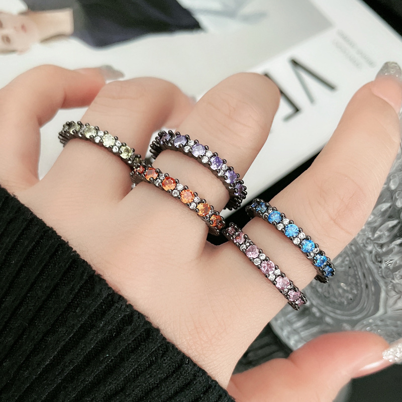 Dark colored diamond Baroque sweet and cool fashion open ring for women on Instagram, cold style, niche and high-end personality ring Specification drawing