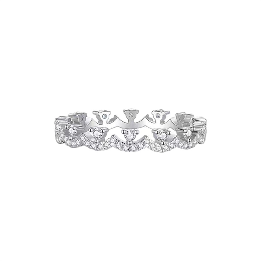 S925 sterling silver small crown lace diamond ring for women, a light luxury and high-end index finger ring, exquisite and versatile, layered ring Item Picture