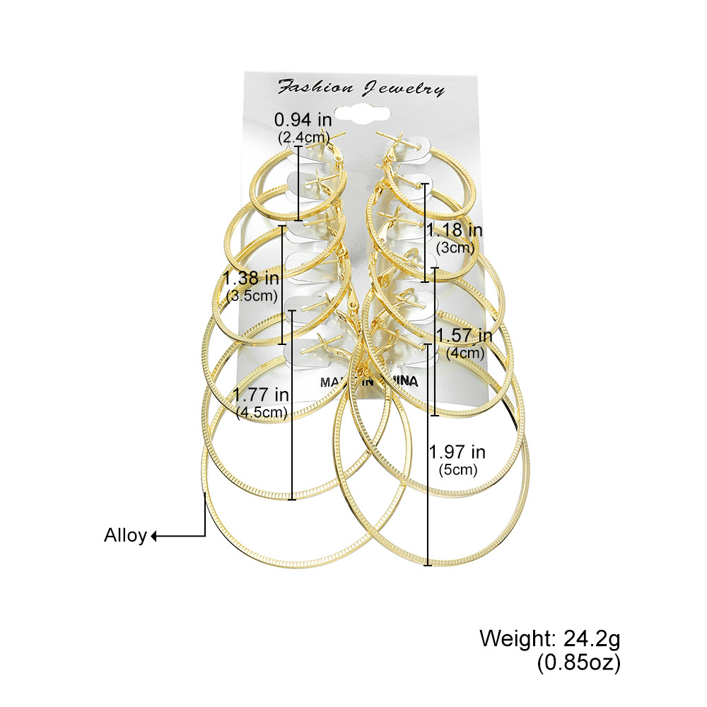6 pairs of classic, versatile, personalized and exaggerated metal ring earrings from Europe and America Cross-border Black Fashion details Picture