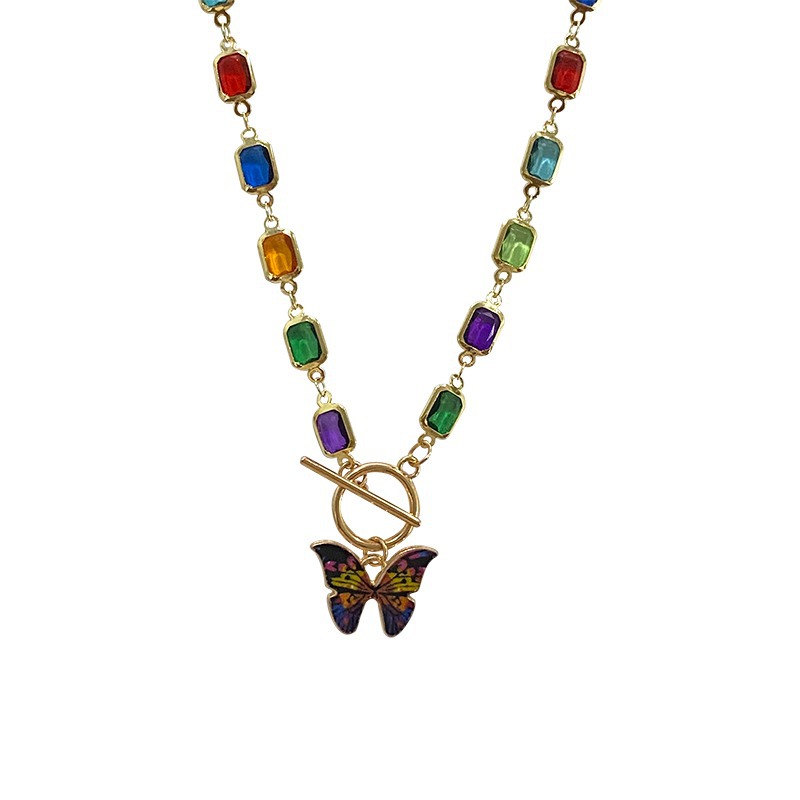 Colorful zircon butterfly pendant necklace for women's summer, with a light luxury and niche design sense, is a versatile collarbone chain ot buckle accessory for Internet celebrities Item Picture