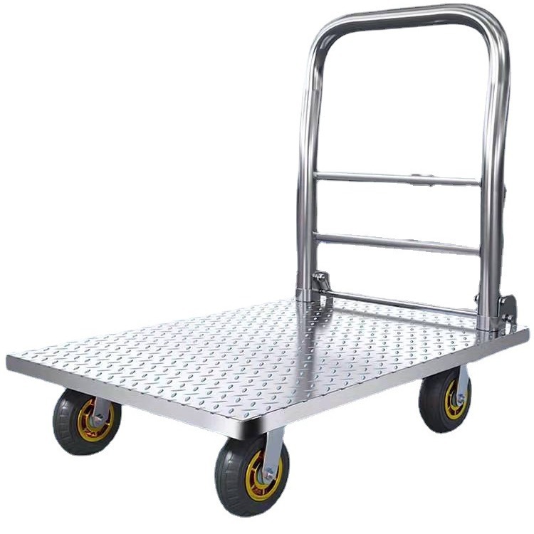 Flatbed carts, iron plate carts, silent hand-pulled carts, folding lightweight trolleys, handcarts, cargo handling carts, thickened and heavier Item Picture