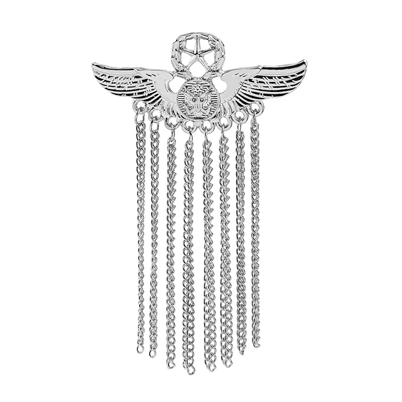European and American brand creative British five-pointed star badge, angel wing chain tassel brooch and pin, 100 matching accessories Item Picture