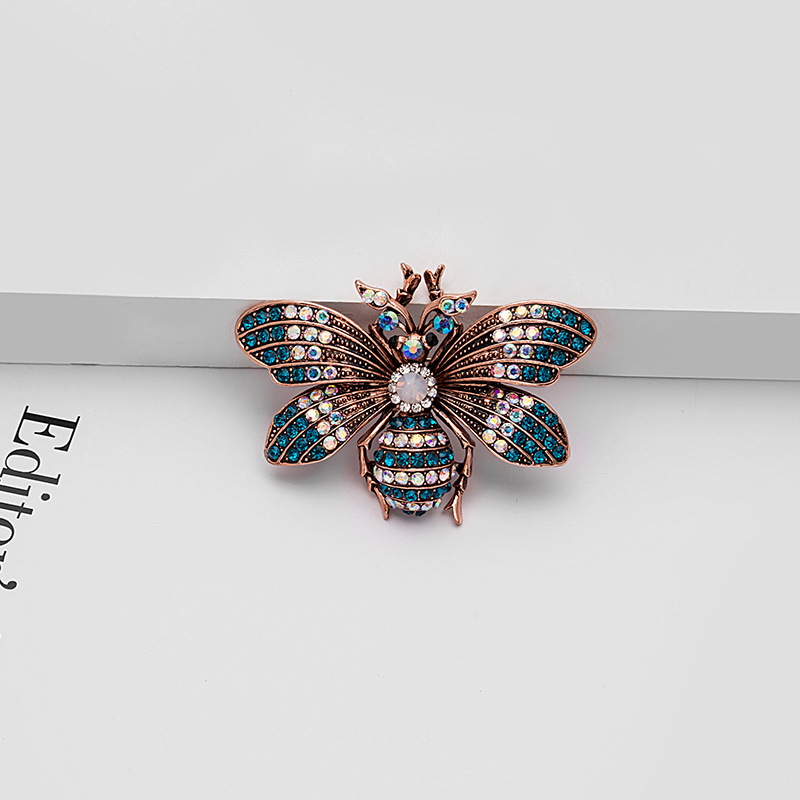 European and American cross-border creative colored diamond insect brooch, retro oil drip and diamond enamel bee and butterfly brooch and brooch accessory Specification drawing