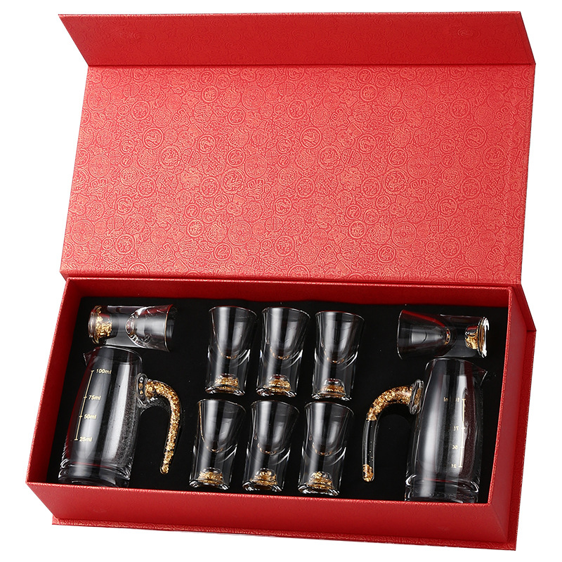 Glass white spirit cup, wine set, Xiangyun gift box 2 liang wine vessel, wine cup, Qinglian small wine cup, white spirit bullet cup set Item Picture