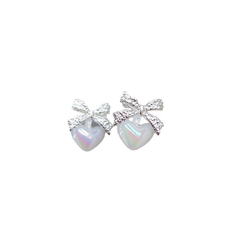 [Youthful Elegance] French fashion and light luxury bow heart-shaped pearl stud earrings, a unique and elegant design Item Picture