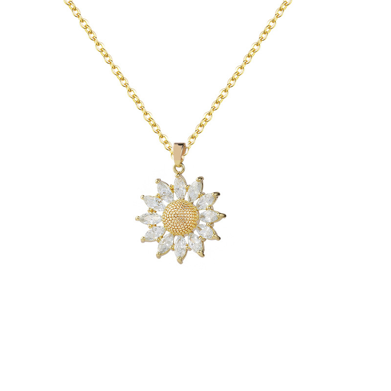 The new Zircon sunflower titanium steel necklace for women in 2025 features a niche design sense, a fashionable and high-end collarbone chain Item Picture