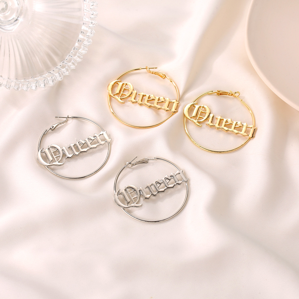European and American style exaggerated round letter earrings, cold style and grand queen earrings cross-border accessory wholesale Specification drawing