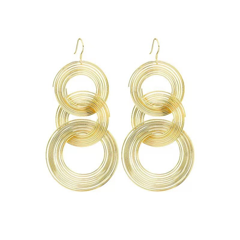 European and American style retro geometric multi-layer circle earrings, female personality fashion, Internet celebrity nightclub stud earrings, exaggerated earrings and earrings Item Picture