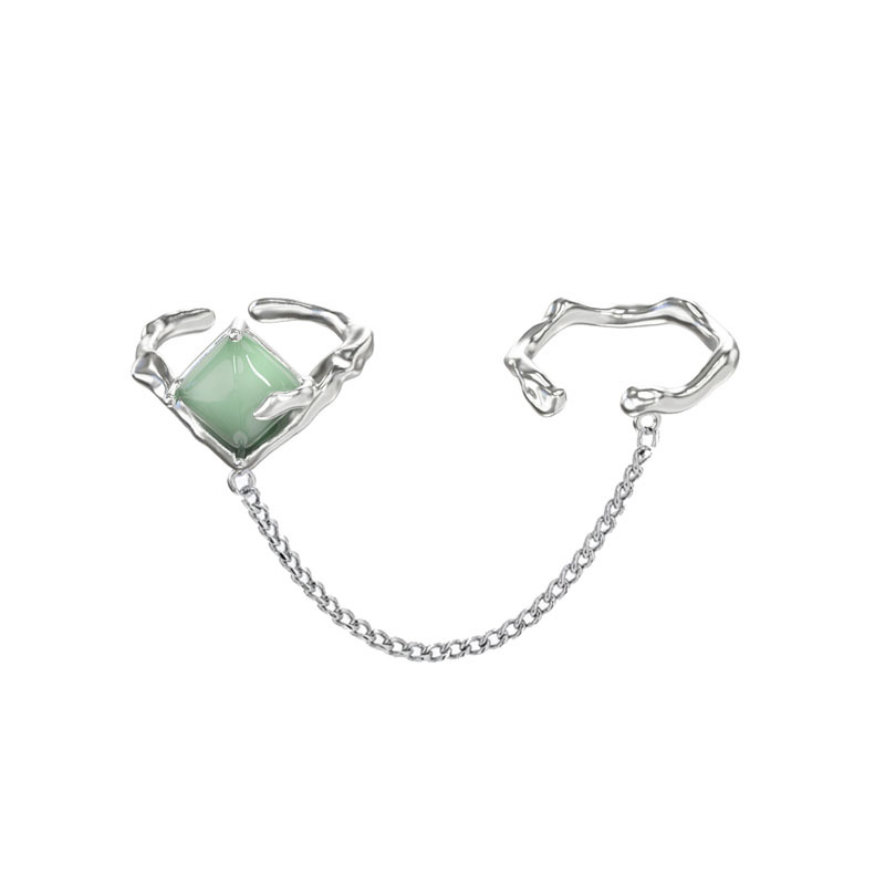 New Chinese-style, national trend, unique jade-inlaid open ring, a niche design for women, an Instagram cold style chain food ring Item Picture