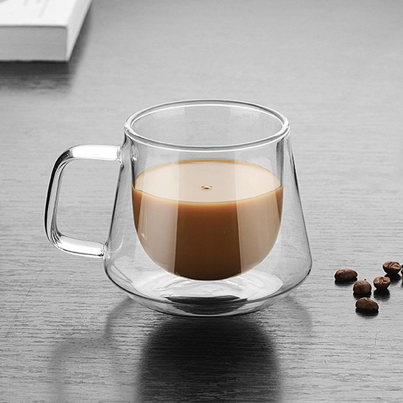 Double-layer glass cups, heat-resistant coffee cups with labels, creative diamond cups, cross-border water cups, and cups with handles for e-commerce merchants details Picture