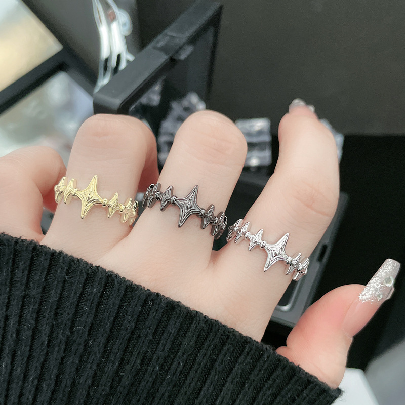High-end retro starlight cross stacked ring for women, simple and unique design, versatile texture open ring full figure