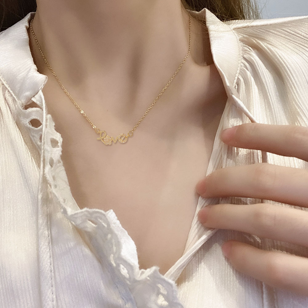 New trendy LOVE letter Internet celebrity necklace, spicy Korean style simple pendant, elegant titanium steel collarbone chain, ins accessories Specification drawing