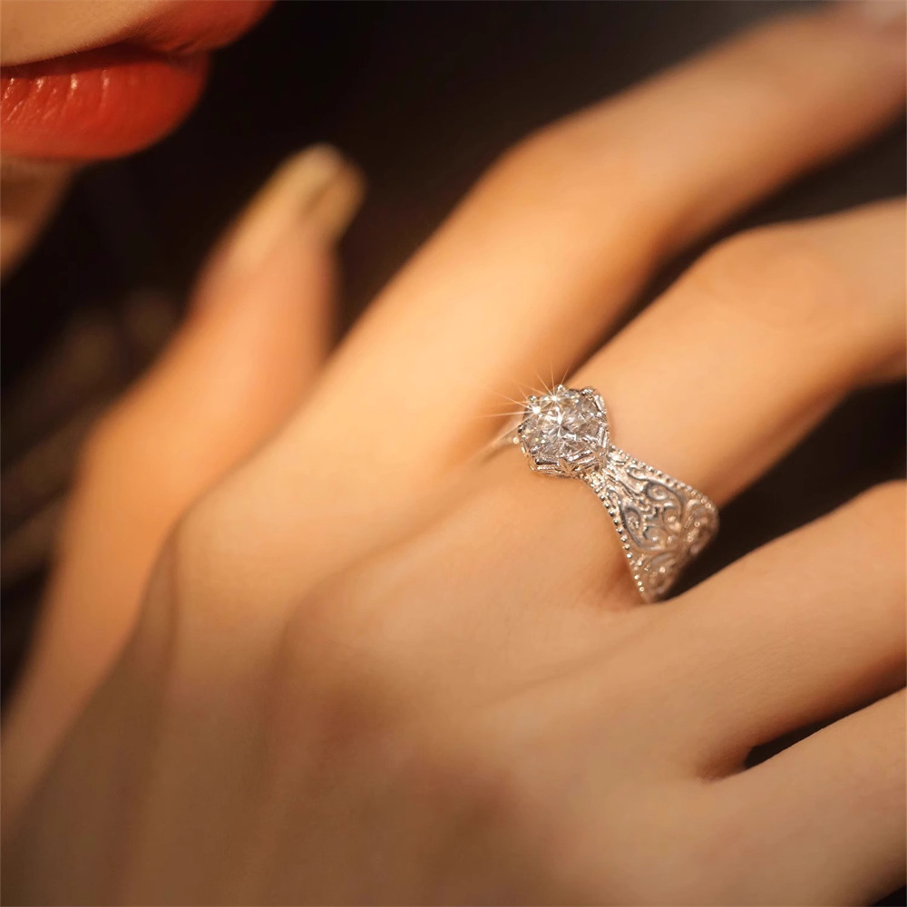 Diamond-encrusted ring for women, 925 sterling silver, niche design, light luxury and high-end feel, new 2024 open adjustable ring trend details Picture