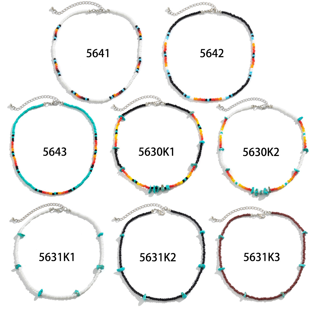 European and American cross-border jewelry, retro crushed stone beads, versatile collarbone chain, ethnic necklaces, simple rice beads, short necklace Item Picture