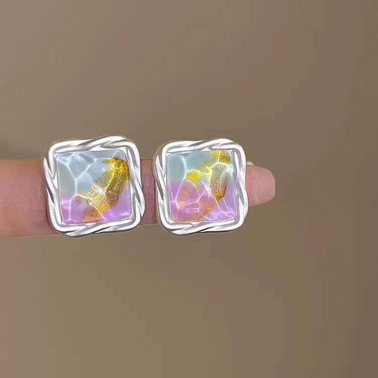 Summer Ocean ~ Jelly colorful square stud earrings for women's ins trendy, light luxury, high-end and unique design earrings Specification drawing
