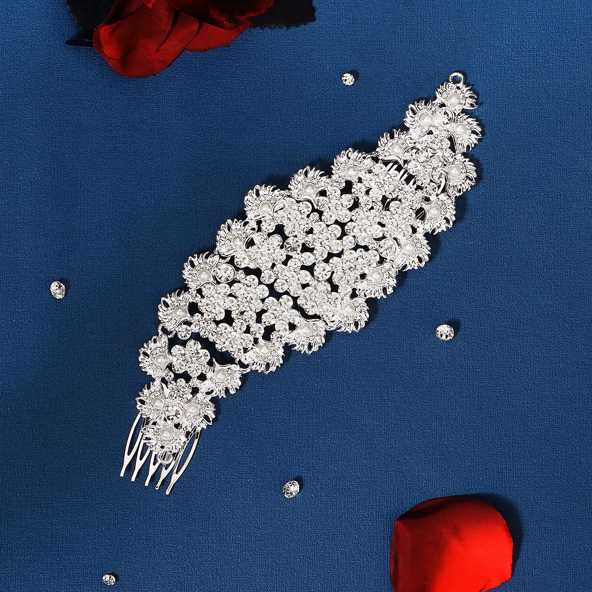 New European and American bridal accessories, water diamond comb, exaggerated wedding dress, headwear, high-end style, updo hairstyle, comb for women Specification drawing