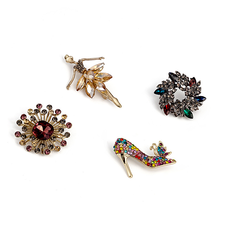 European and American light luxury, high-end elegance, luxurious ballet brooch, fashionable, dignified and sweet crystal flower brooch Item Picture
