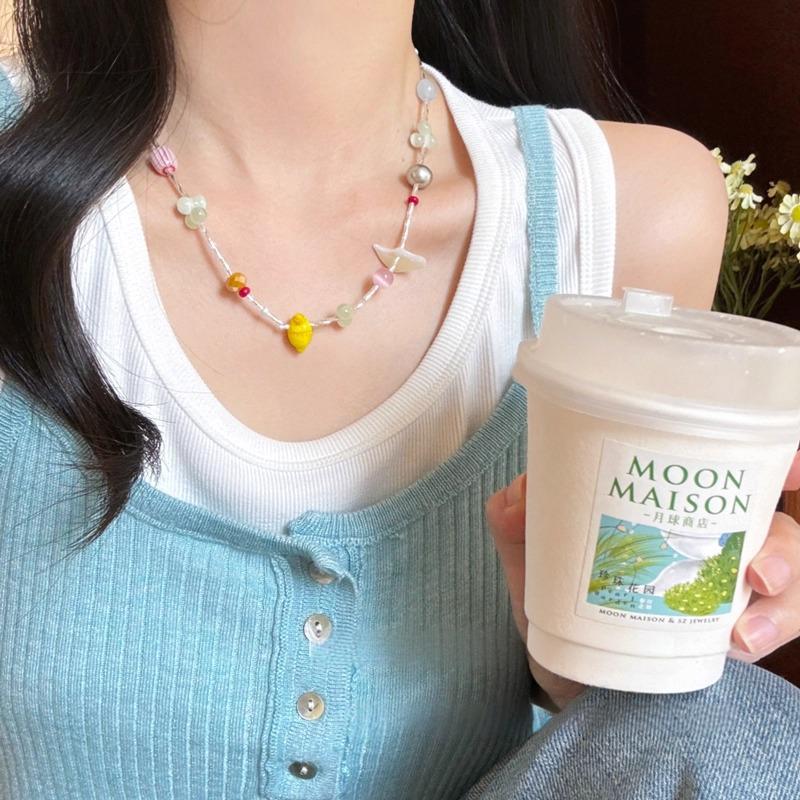 Dopamine irregular beaded flower lemon necklace for women, fresh, sweet, simple, fashionable and versatile necklace collarbone chain Specification drawing