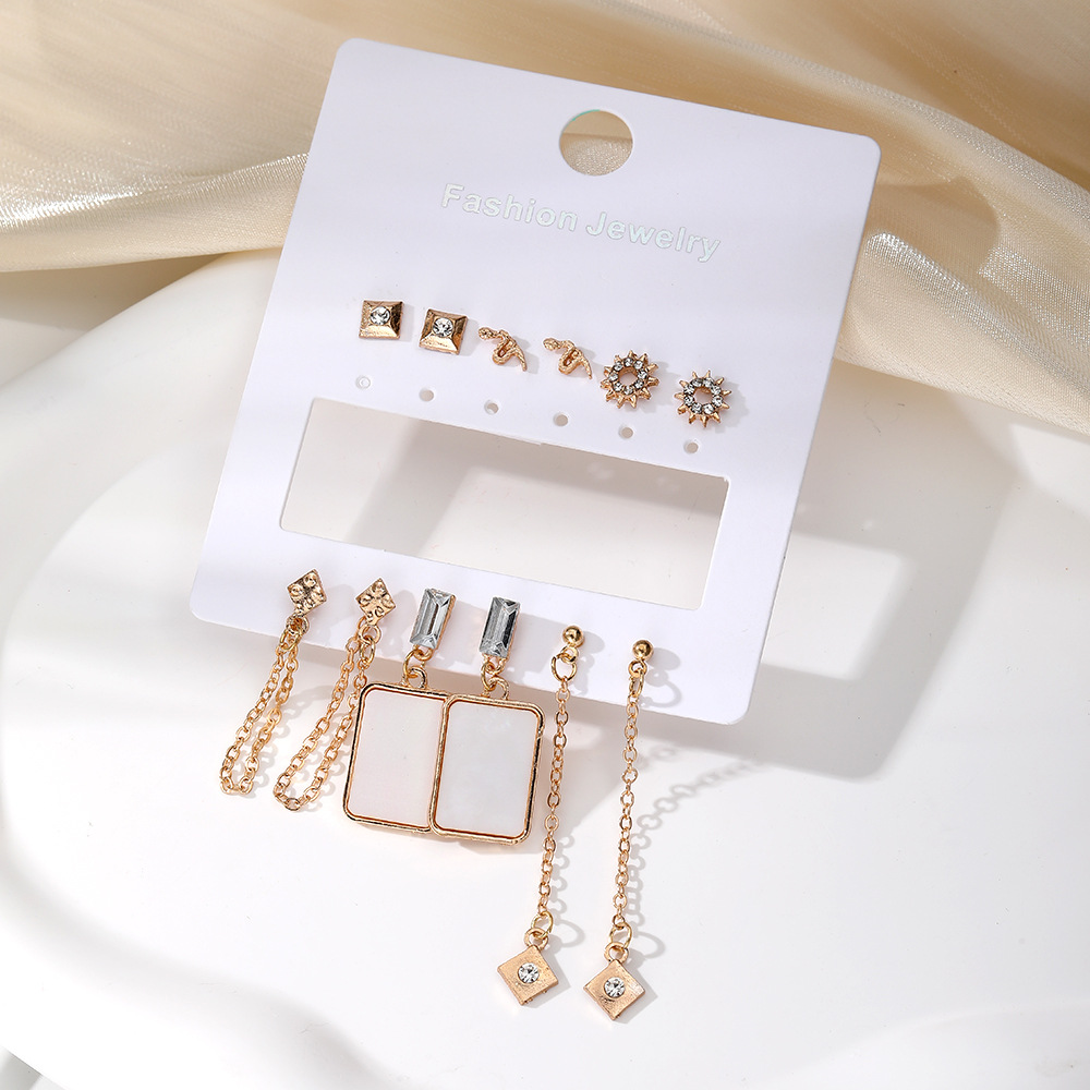 European and American cross-border accessories fashion alloy earrings, tassel women 's earrings 6-piece set, stud earrings and accessories earrings Specification drawing
