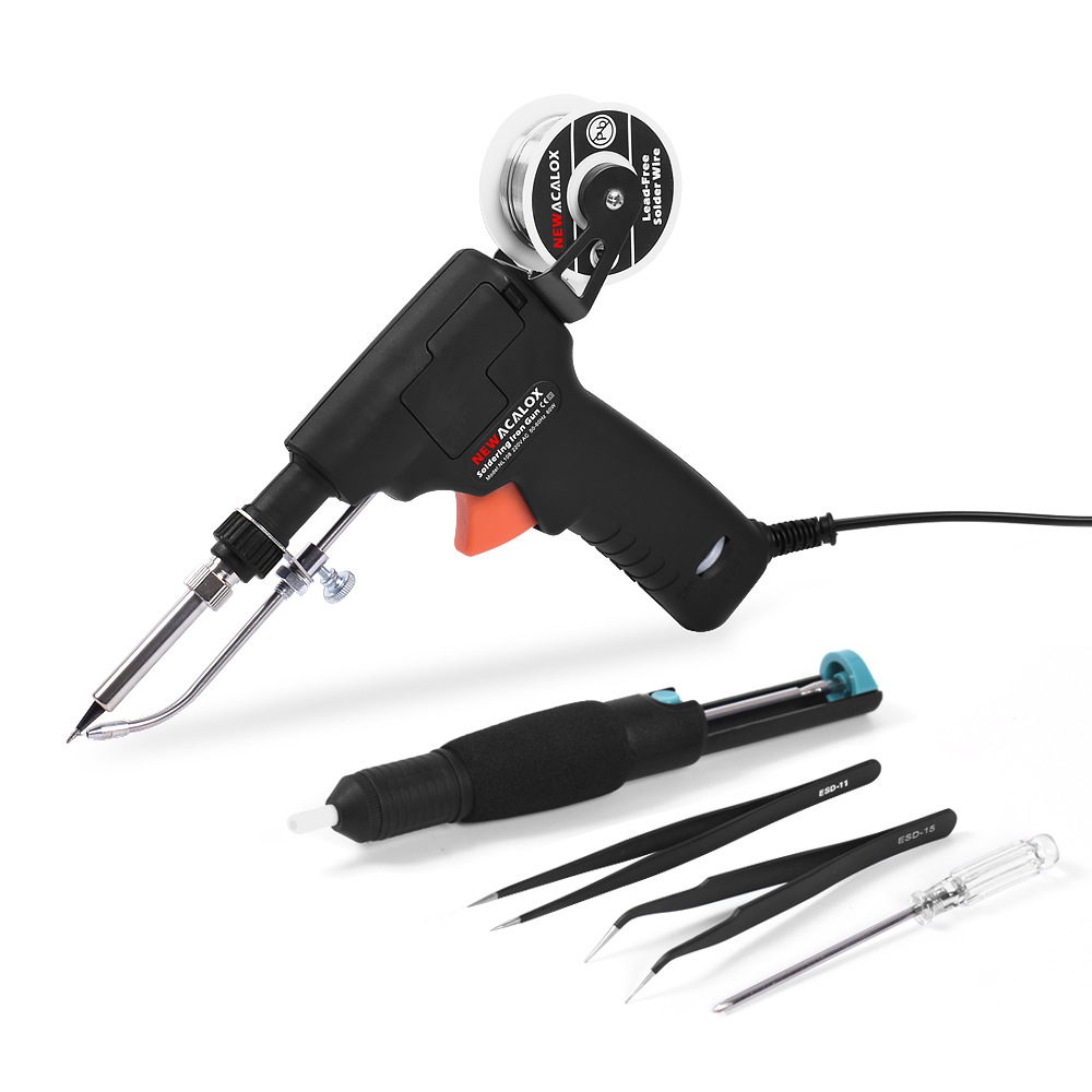Internal heating soldering gun, soldering iron set, 60W internal heating temperature-controlled soldering with tweezers, solder suction device, and soldering wire set Specification drawing