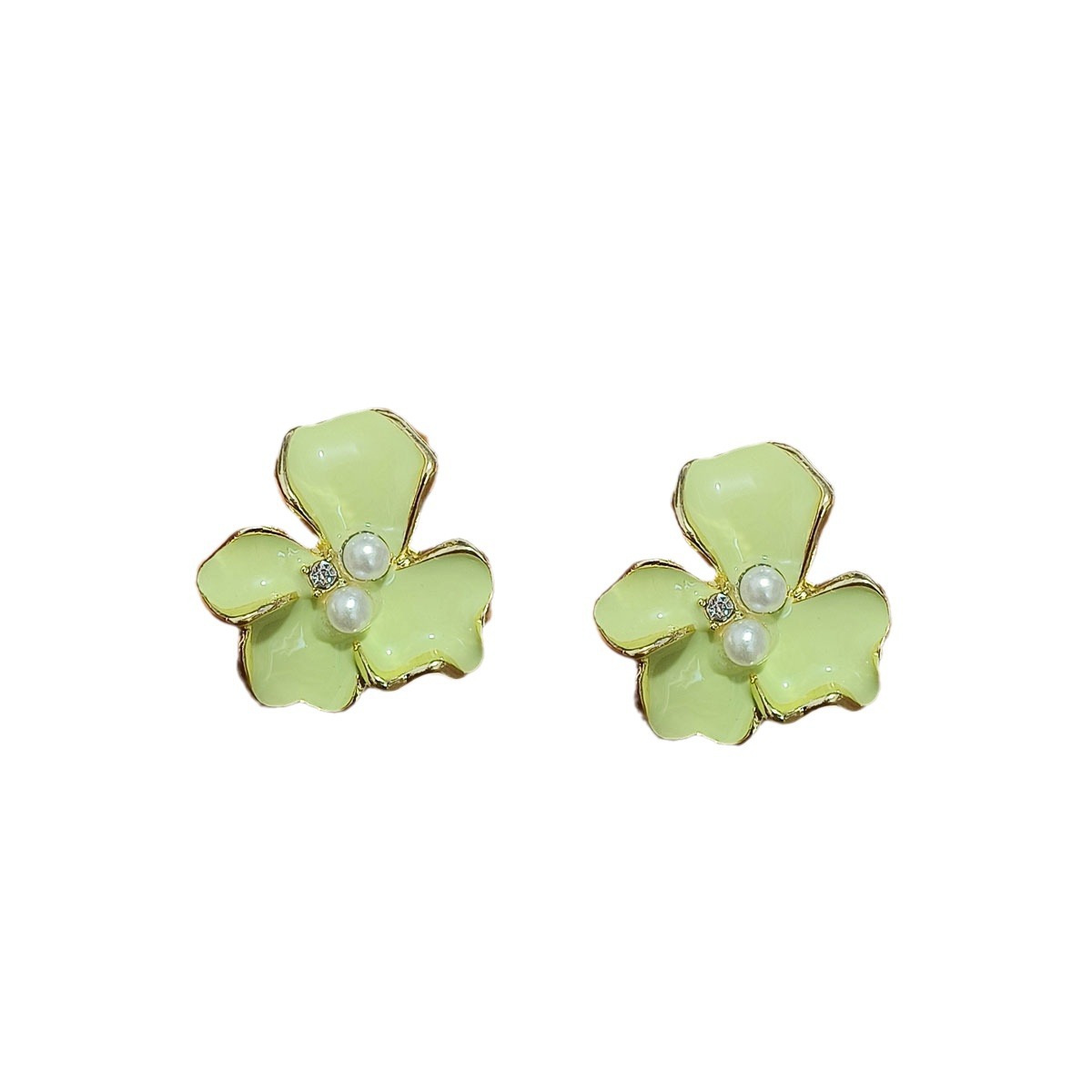 Exquisite and high-end iris earrings, summer Japanese and Korean fresh oil-dripping pink cherry blossom earrings, pearl stud earrings Item Picture