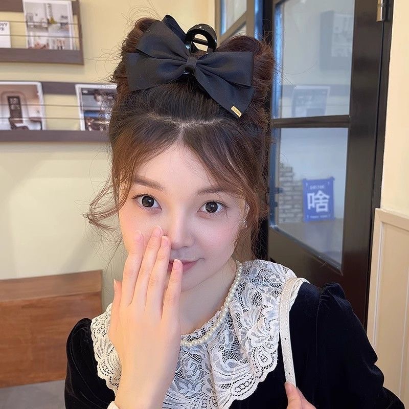 High-end black bow clip, back of the head, coiled hair, large volume, shark clip, popular hair accessory full figure