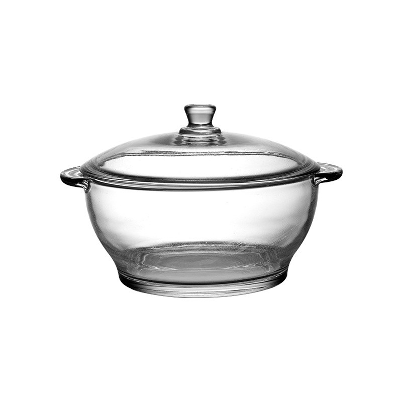 POUGINE double-ear tempered glass cooker, microwave heat-resistant glass bowl, large-capacity covered glass cooker Item Picture