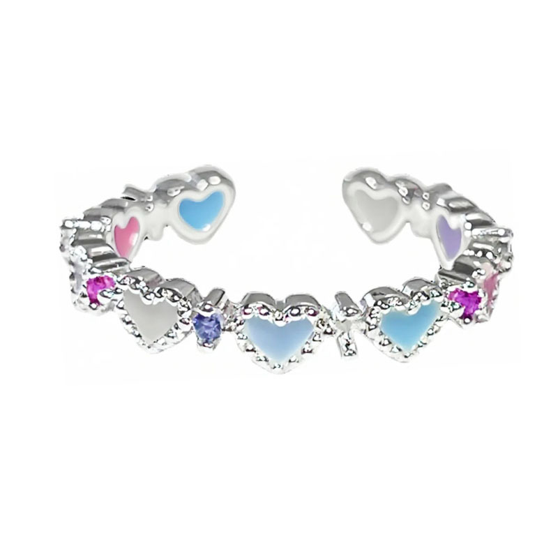 A trendy Korean version, cute style, colorful glazed star opening ring, a sweet and cool ring with a heart and flowers Item Picture