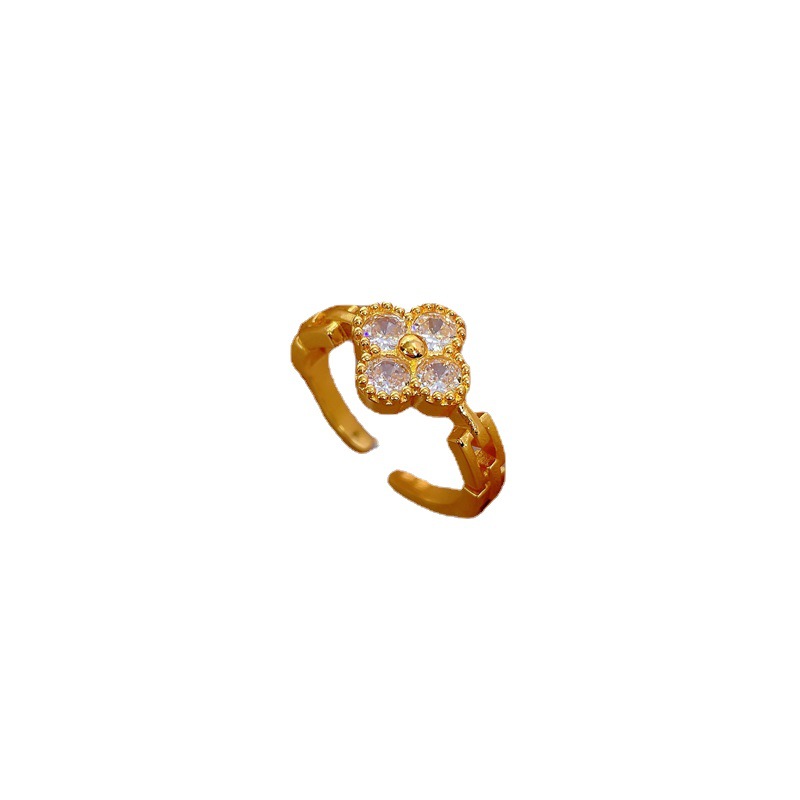 【 Real gold electroplating 】 Open ring, women's lucky clover fashion ring, index finger ring, the same style as Internet celebrities, simple and cold style Item Picture