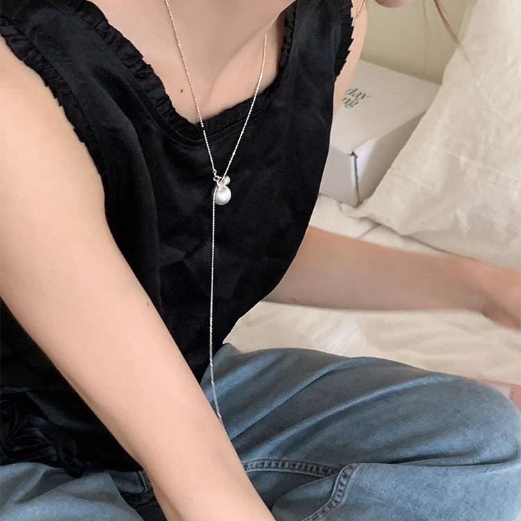 Minimalist round ball pull-out necklace for women, a light luxury, elegant and fashionable, versatile necklace and sweater chain Specification drawing
