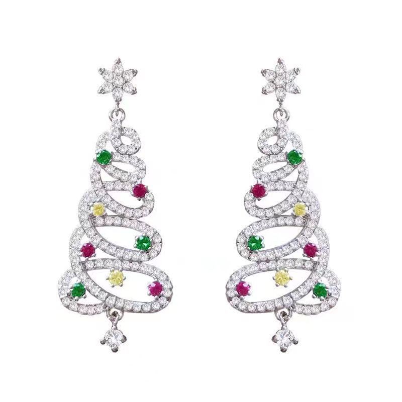 European and American style light luxury colored zircon Christmas tree stud earrings for women, niche design sense exquisite girl earrings 2025 new style Item Picture