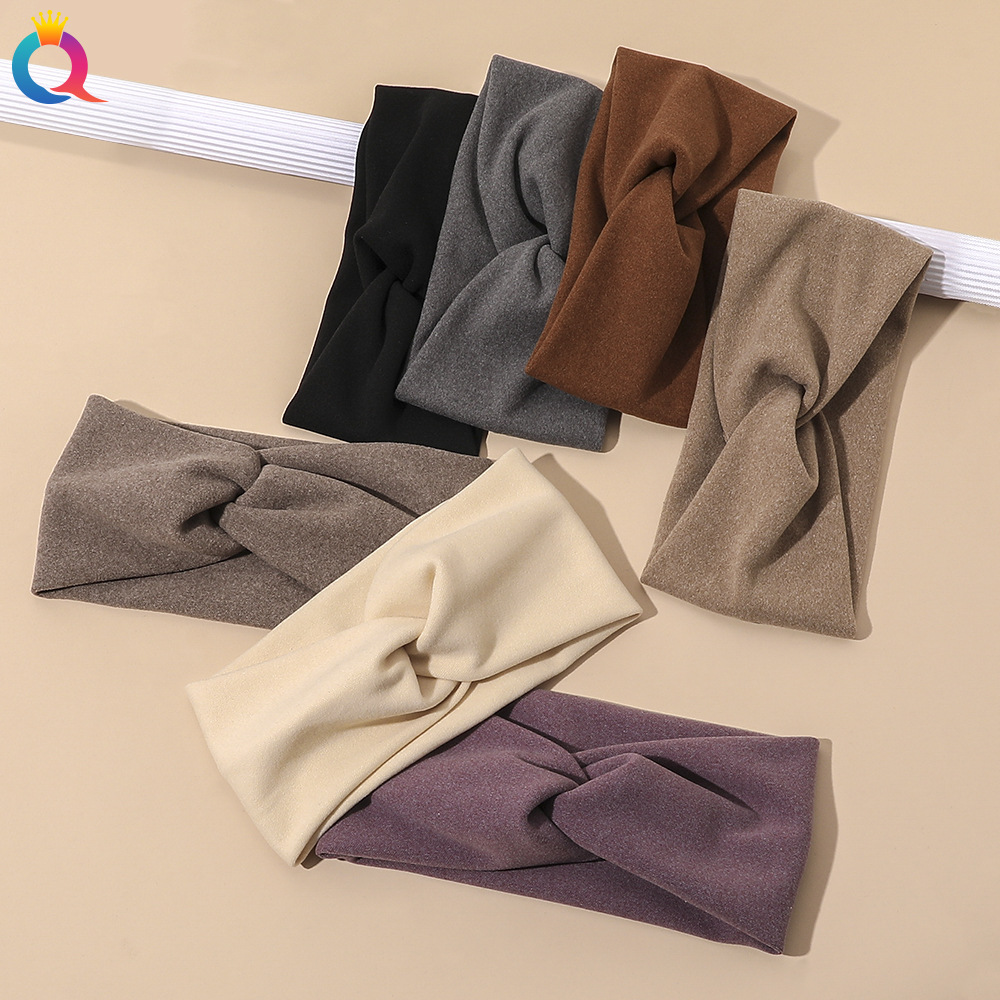 Qiyue Korean-style solid-color cashmere hair band, simple, elegant, fashionable and versatile for women. Wholesale of knot-tied hair bands and hair accessories full figure