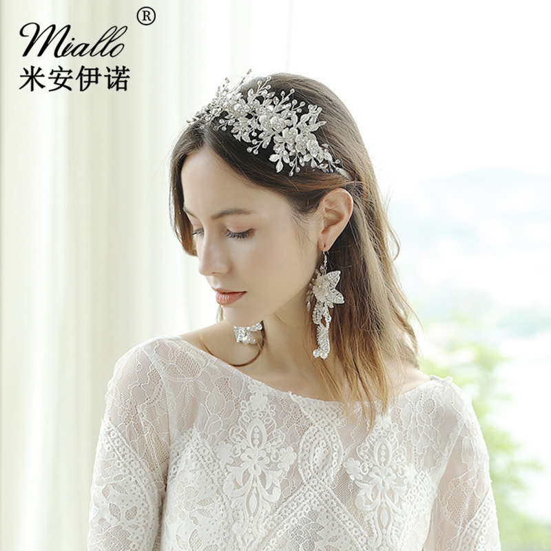 Amazon's new bride accessories: handcrafted floral hair bands, European and American wedding headwear, alloy leaf rose hair bands details Picture